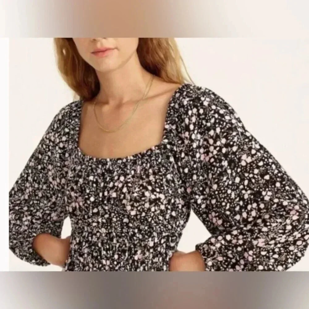 J. Crew Puff-sleeve drapey crepe top in fall garden floral in Size : Large